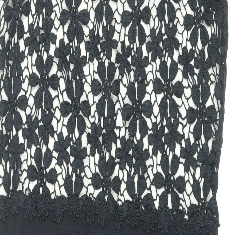 Phase Eight Womens Black Viscose Pencil Dress Size 10 Boat Neck Zip - Lace Top