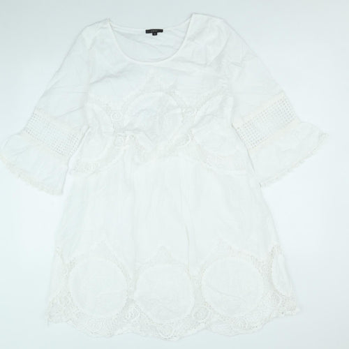 Floryday Womens White 100% Cotton A-Line Size S Boat Neck Pullover