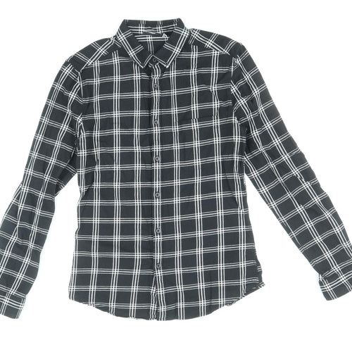 ASOS Mens Black Plaid Cotton Button-Up Size M Collared Button