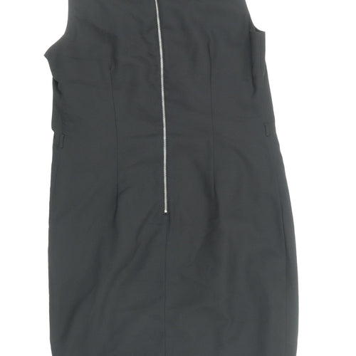 Alice & You Womens Black Polyester Pencil Dress Size 12 Boat Neck Zip - Pleat Detail