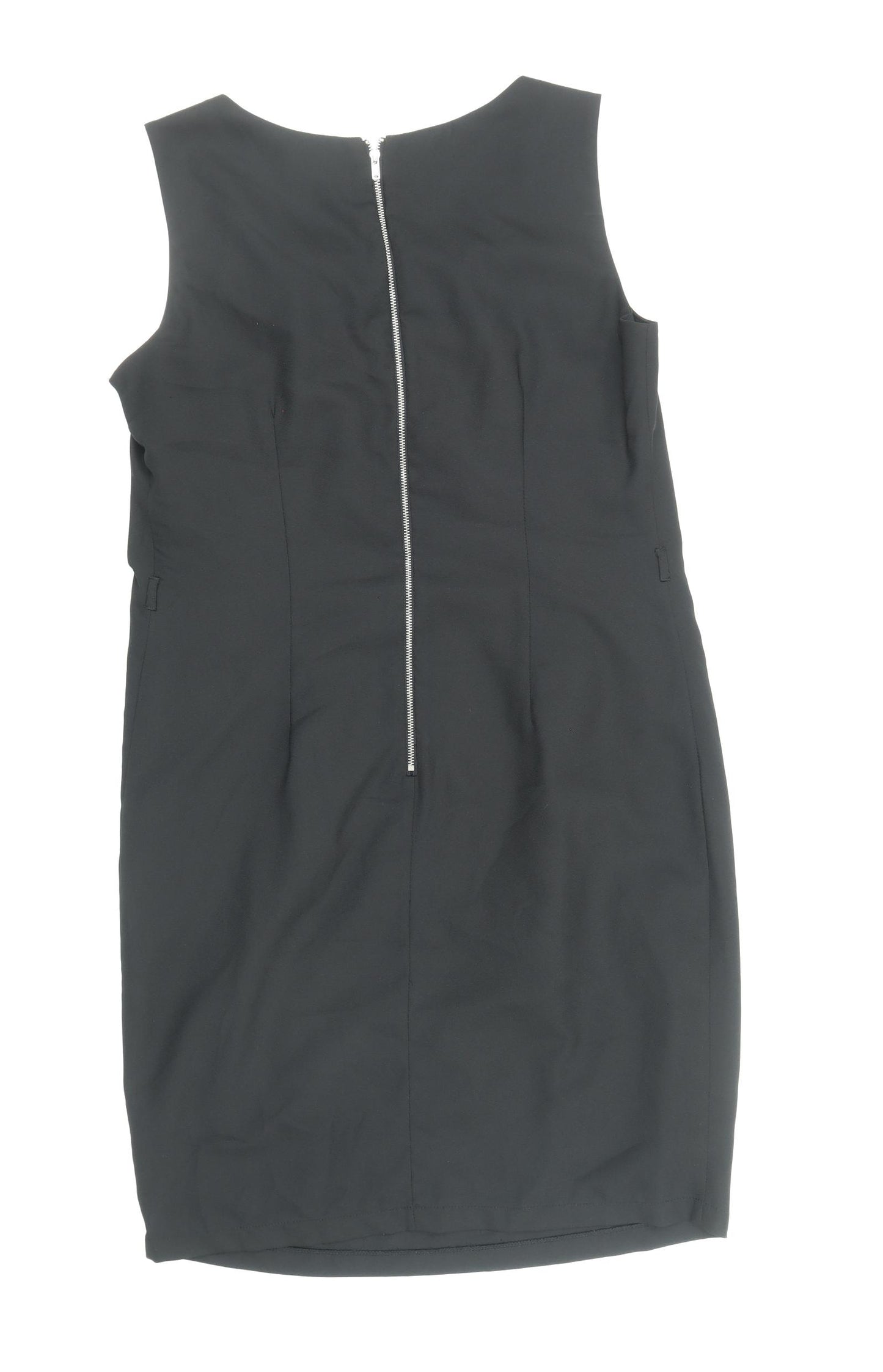 Alice & You Womens Black Polyester Pencil Dress Size 12 Boat Neck Zip - Pleat Detail