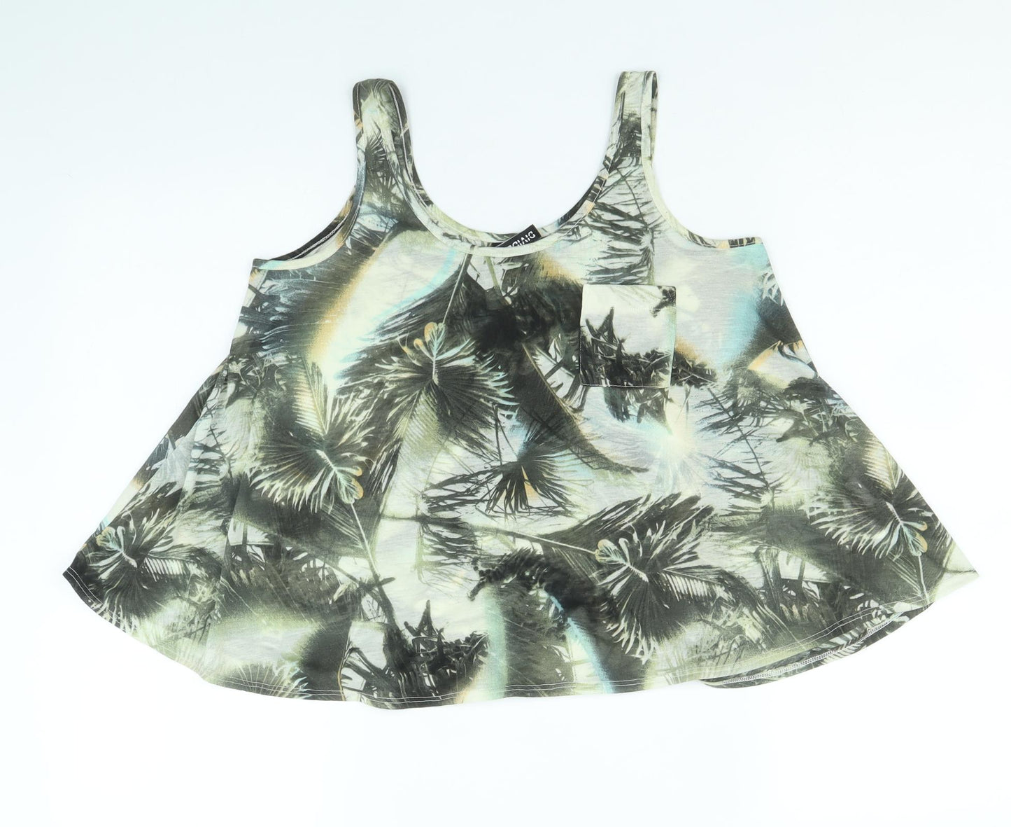 Divided by H&M Womens Multicoloured Geometric Polyester Basic Tank Size 8 Scoop Neck - Palm Tree Print