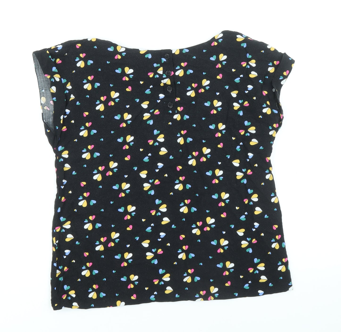 Louche Womens Black Geometric Viscose Basic T-Shirt Size 8 Boat Neck - Hearts