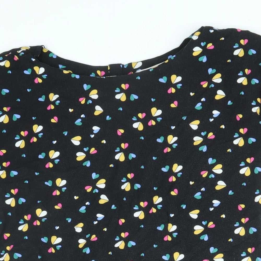 Louche Womens Black Geometric Viscose Basic T-Shirt Size 8 Boat Neck - Hearts