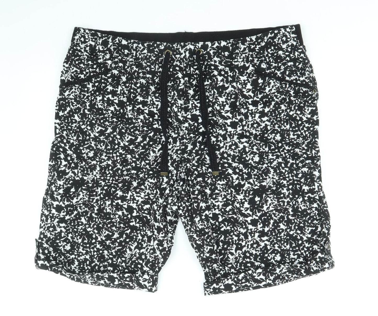 George Womens Black Floral 100% Cotton Bermuda Shorts Size 18 Regular Drawstring