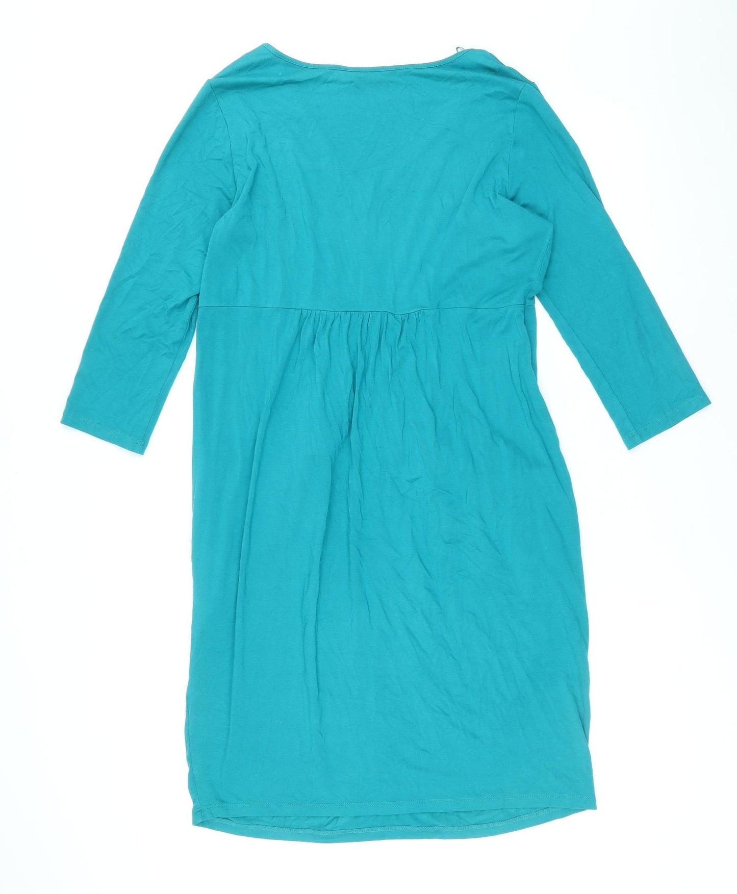 Marks and Spencer Womens Blue Viscose Sheath Size 14 V-Neck Pullover - Ruched Detail
