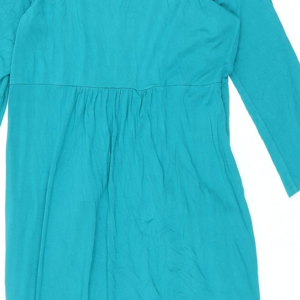Marks and Spencer Womens Blue Viscose Sheath Size 14 V-Neck Pullover - Ruched Detail