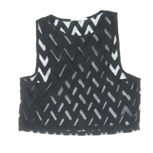 Preworn Womens Black Geometric Viscose Cropped Tank Size M Round Neck