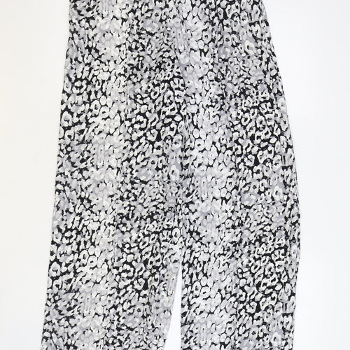 Marks and Spencer Womens Grey Animal Print Polyester Trousers Size 8 Regular Drawstring - Leopard Pattern