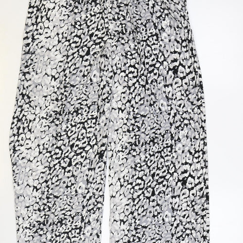 Marks and Spencer Womens Grey Animal Print Polyester Trousers Size 8 Regular Drawstring - Leopard Pattern