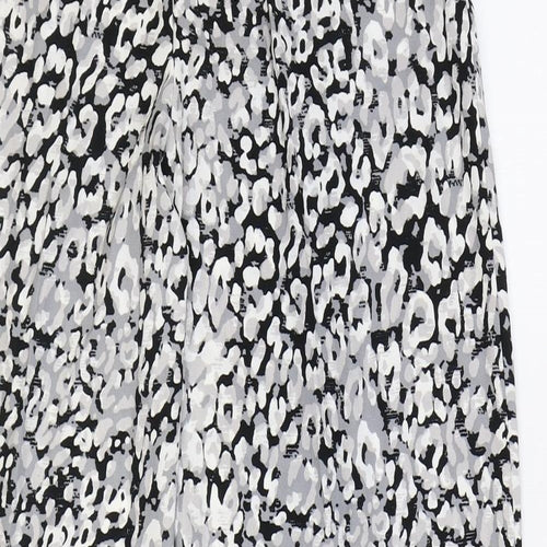 Marks and Spencer Womens Grey Animal Print Polyester Trousers Size 8 Regular Drawstring - Leopard Pattern
