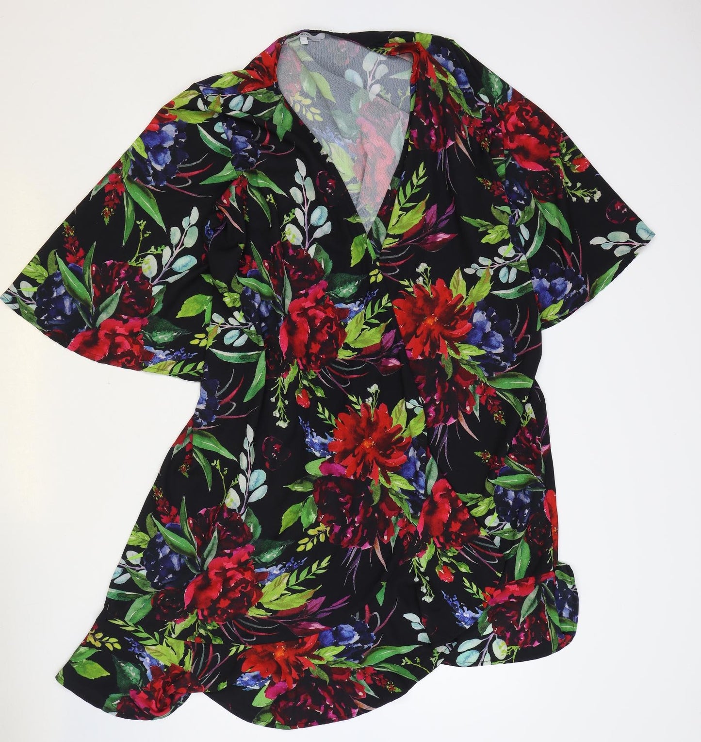 NEXT Womens Black Floral Polyester Wrap Dress Size 16 V-Neck Tie