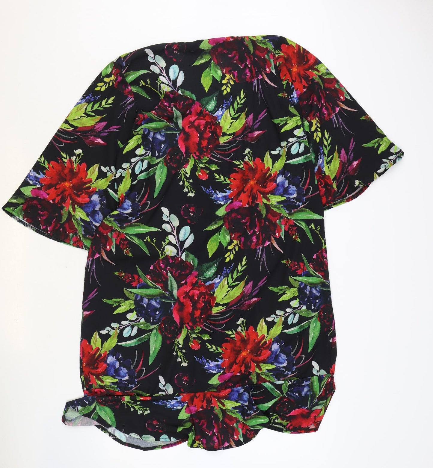 NEXT Womens Black Floral Polyester Wrap Dress Size 16 V-Neck Tie