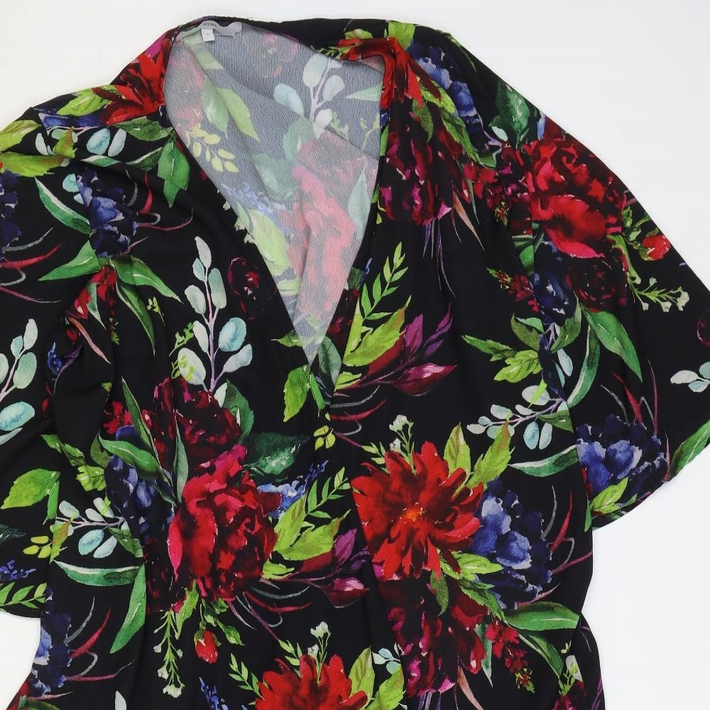 NEXT Womens Black Floral Polyester Wrap Dress Size 16 V-Neck Tie