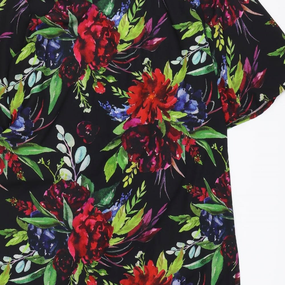 NEXT Womens Black Floral Polyester Wrap Dress Size 16 V-Neck Tie