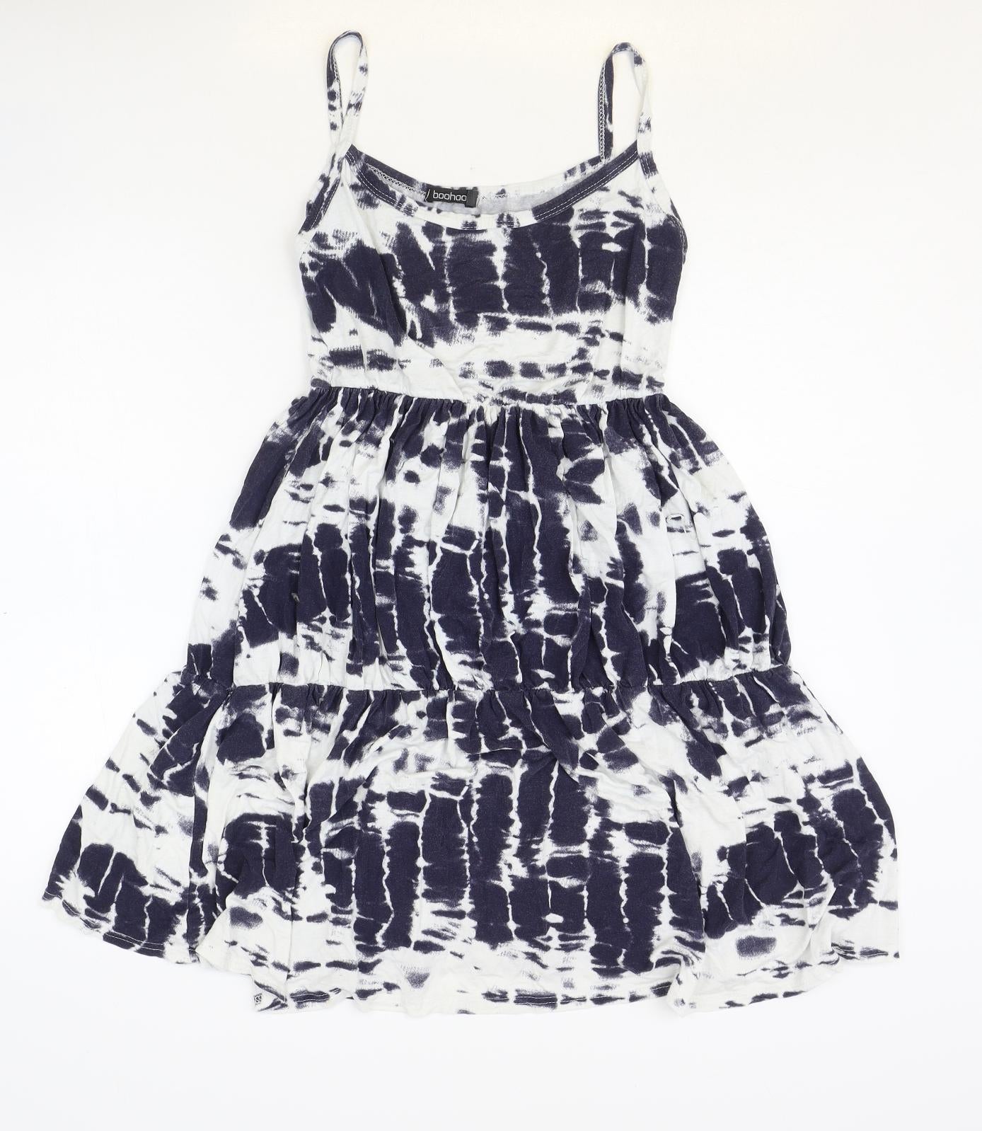 Boohoo Womens Ivory Tie Dye Polyester Skater Dress Size 12 Round Neck Pullover