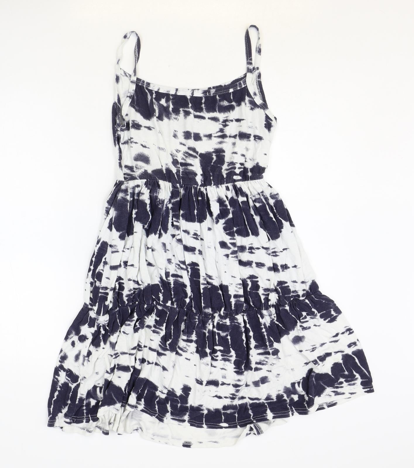 Boohoo Womens Ivory Tie Dye Polyester Skater Dress Size 12 Round Neck Pullover