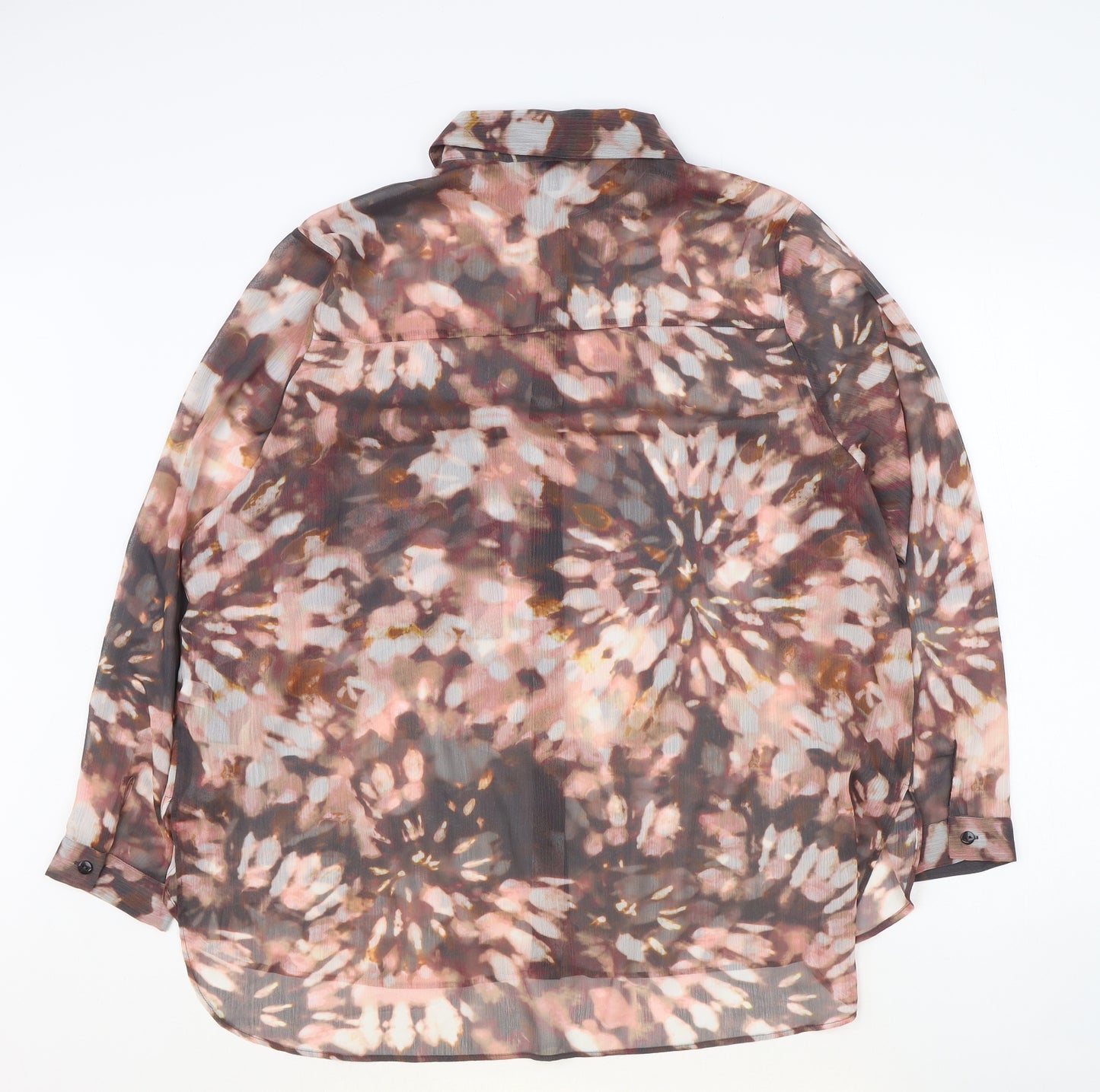 NEXT Womens Brown Geometric Polyester Basic Button-Up Size 16 Collared