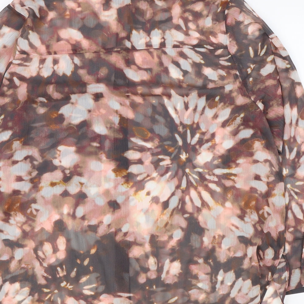 NEXT Womens Brown Geometric Polyester Basic Button-Up Size 16 Collared