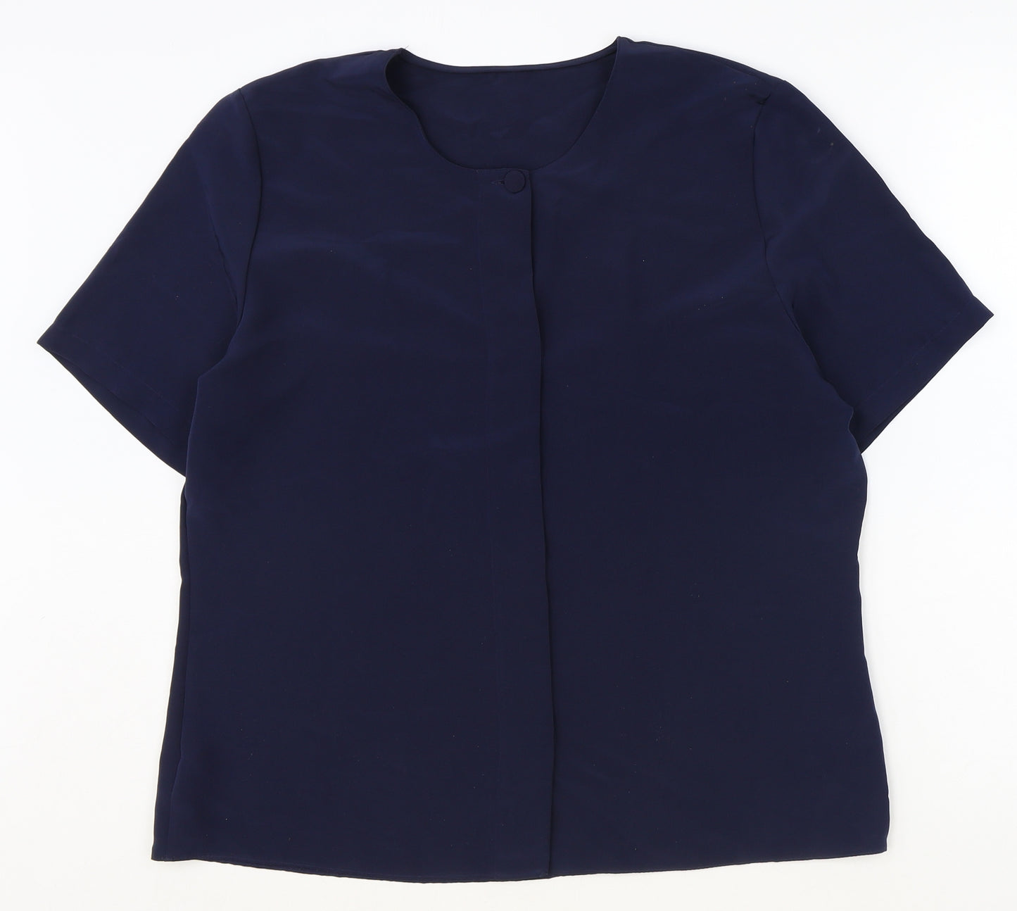 St Michael Womens Blue Polyester Basic Blouse Size 16 Round Neck