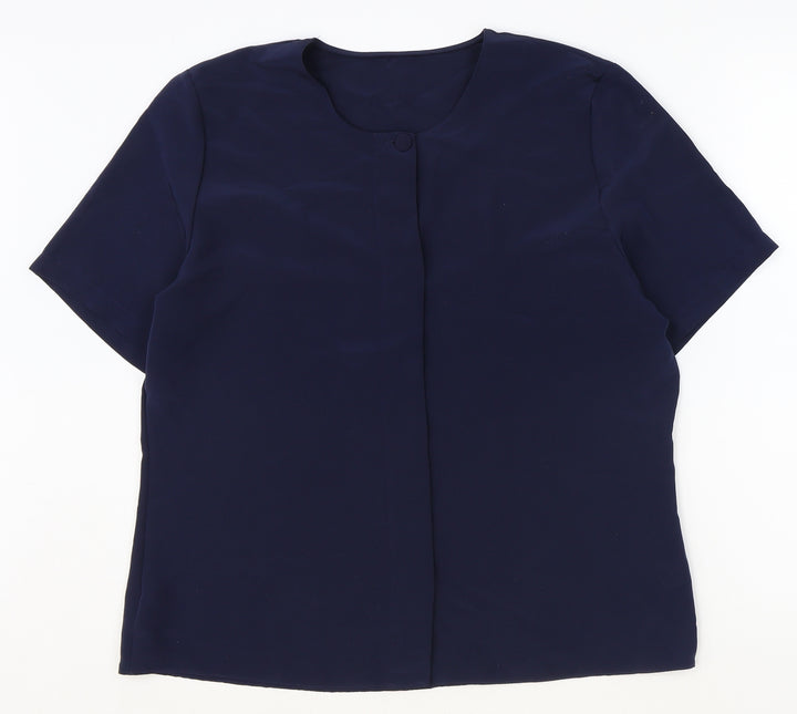 St Michael Womens Blue Polyester Basic Blouse Size 16 Round Neck