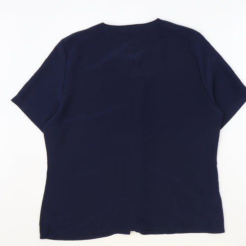 St Michael Womens Blue Polyester Basic Blouse Size 16 Round Neck