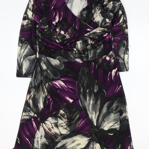 Occo Paris Womens Purple Geometric Polyester A-Line Size S V-Neck Pullover - Wrap Front