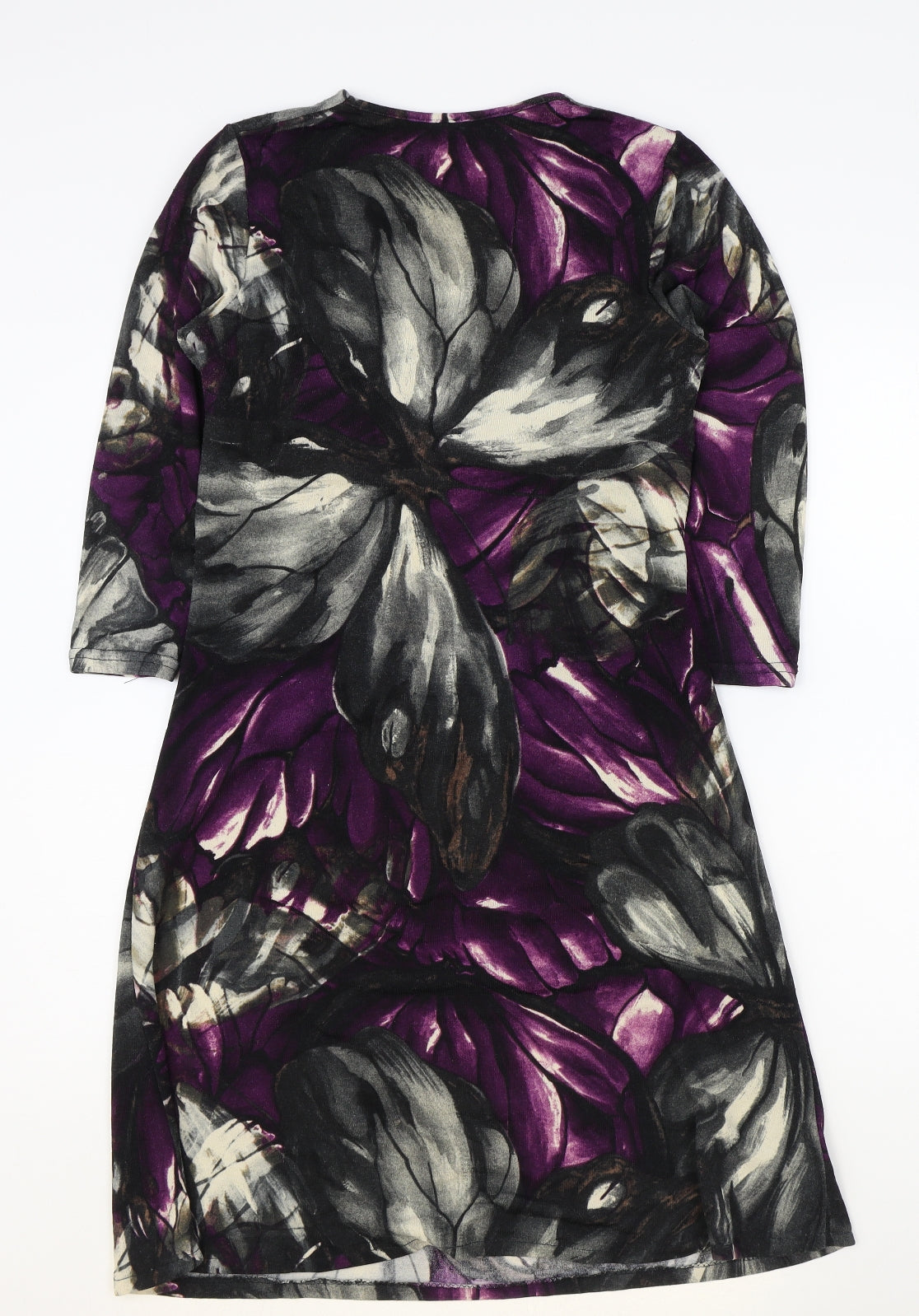 Occo Paris Womens Purple Geometric Polyester A-Line Size S V-Neck Pullover - Wrap Front