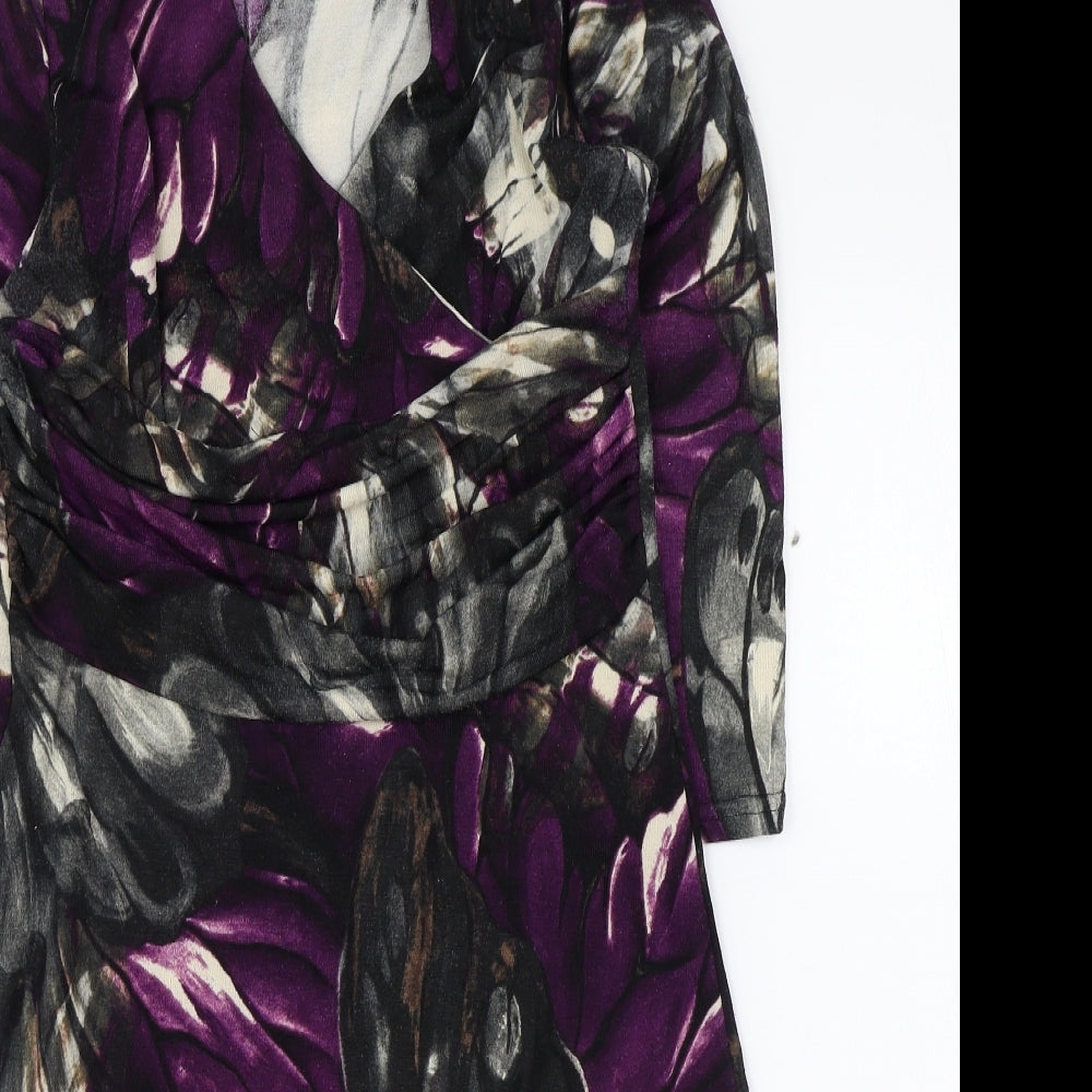 Occo Paris Womens Purple Geometric Polyester A-Line Size S V-Neck Pullover - Wrap Front