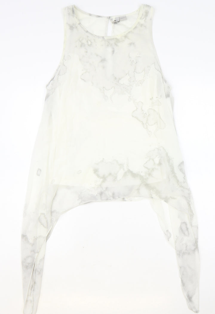 H&M Womens Ivory Geometric Polyester Basic Tank Size 12 Boat Neck - Asymmetric