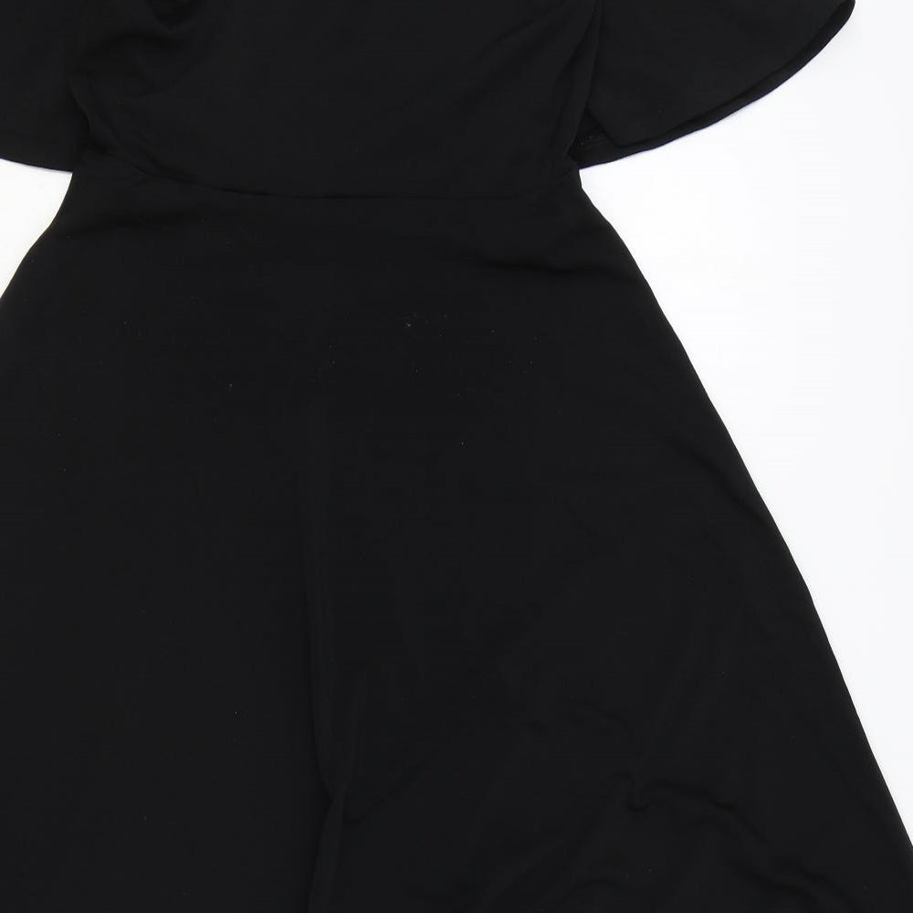 H&M Womens Black Polyester Wrap Dress Size S V-Neck Tie