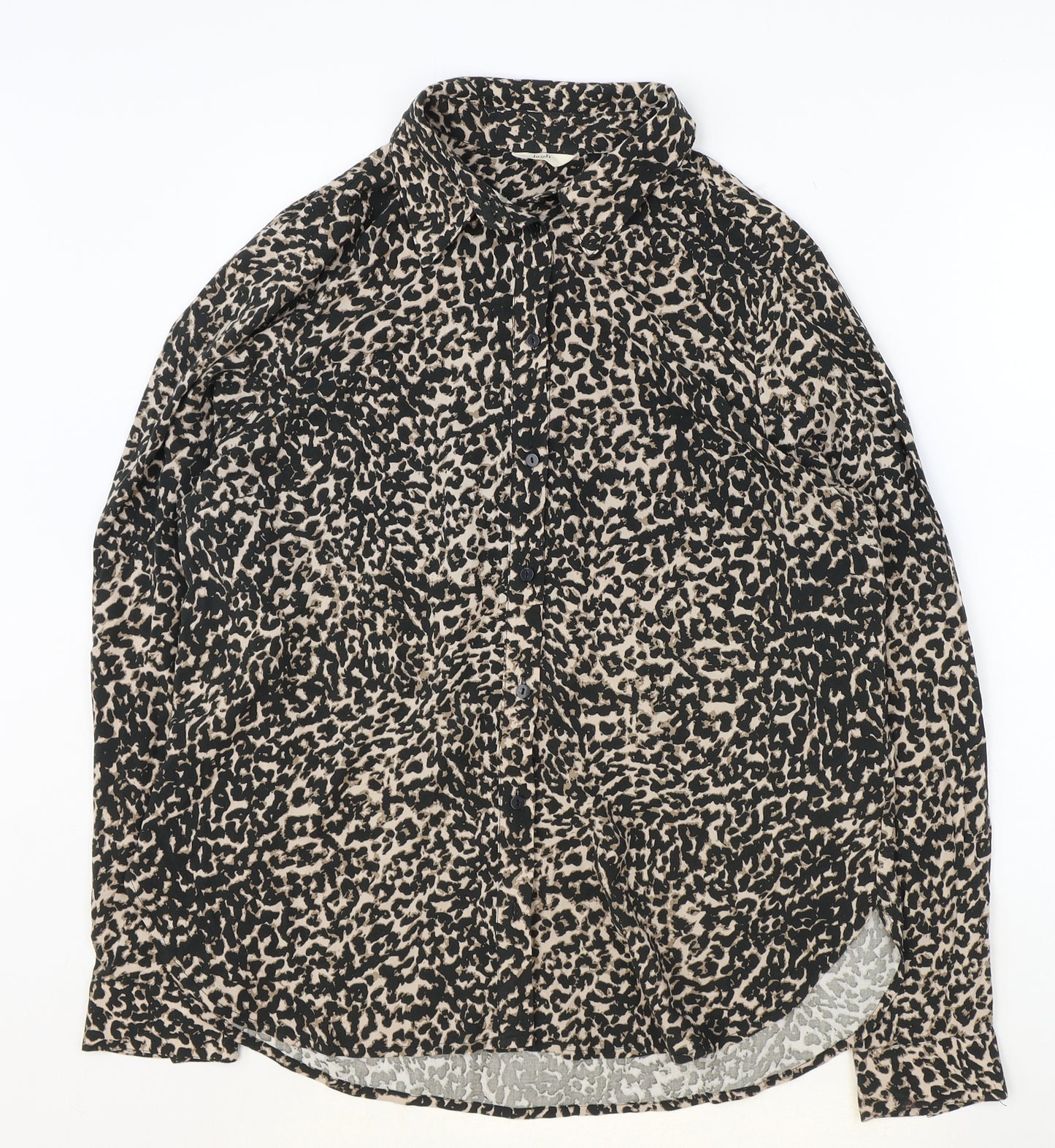Hush Womens Brown Animal Print Viscose Basic Button-Up Size 14 Collared - Leopard Print
