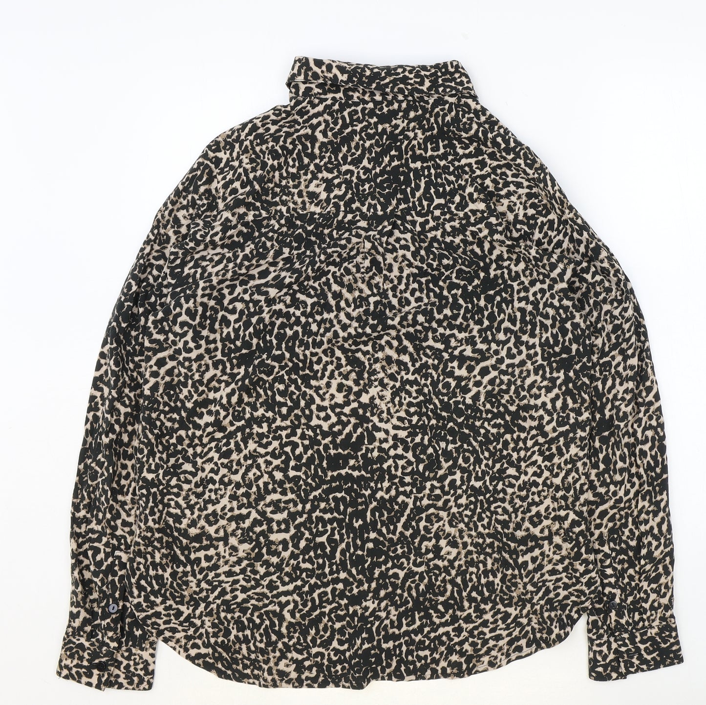 Hush Womens Brown Animal Print Viscose Basic Button-Up Size 14 Collared - Leopard Print
