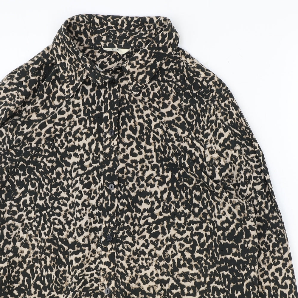 Hush Womens Brown Animal Print Viscose Basic Button-Up Size 14 Collared - Leopard Print