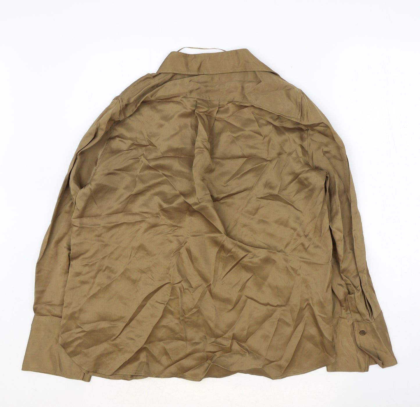 Zara Womens Brown Viscose Basic Button-Up Size M Collared