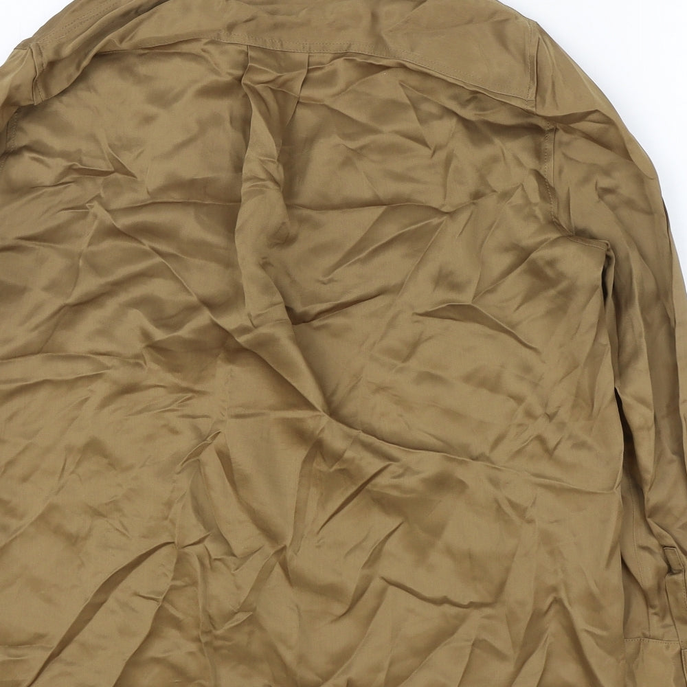 Zara Womens Brown Viscose Basic Button-Up Size M Collared