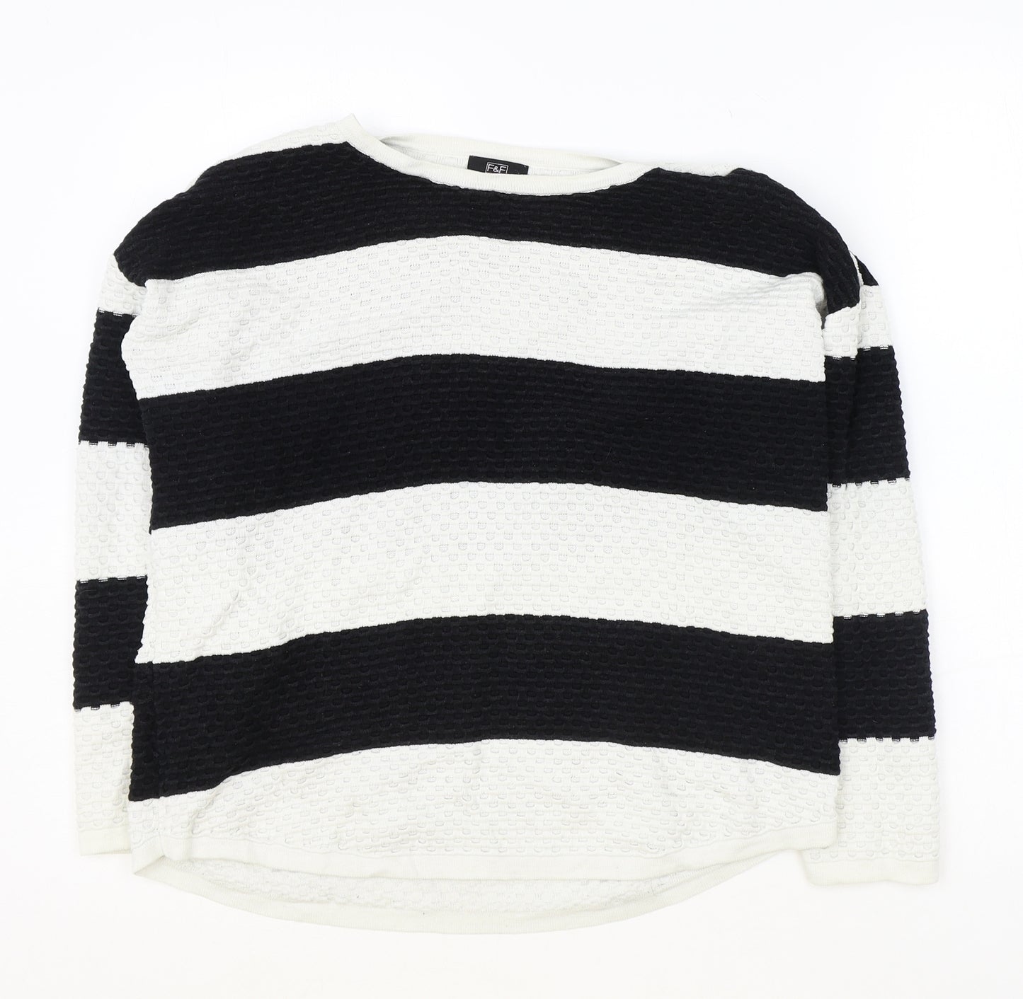 F&F Womens Ivory Round Neck Striped 100% Cotton Pullover Jumper Size 6
