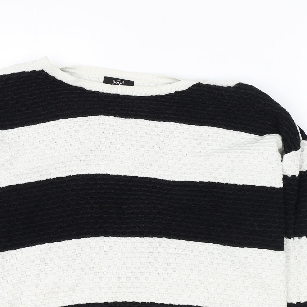 F&F Womens Ivory Round Neck Striped 100% Cotton Pullover Jumper Size 6