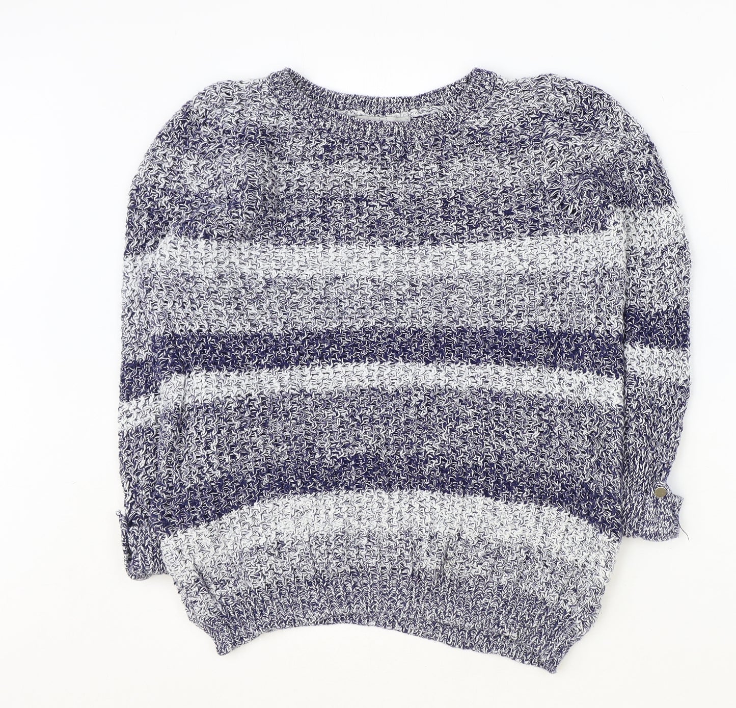 TU Womens Blue Round Neck Striped 100% Cotton Pullover Jumper Size 12