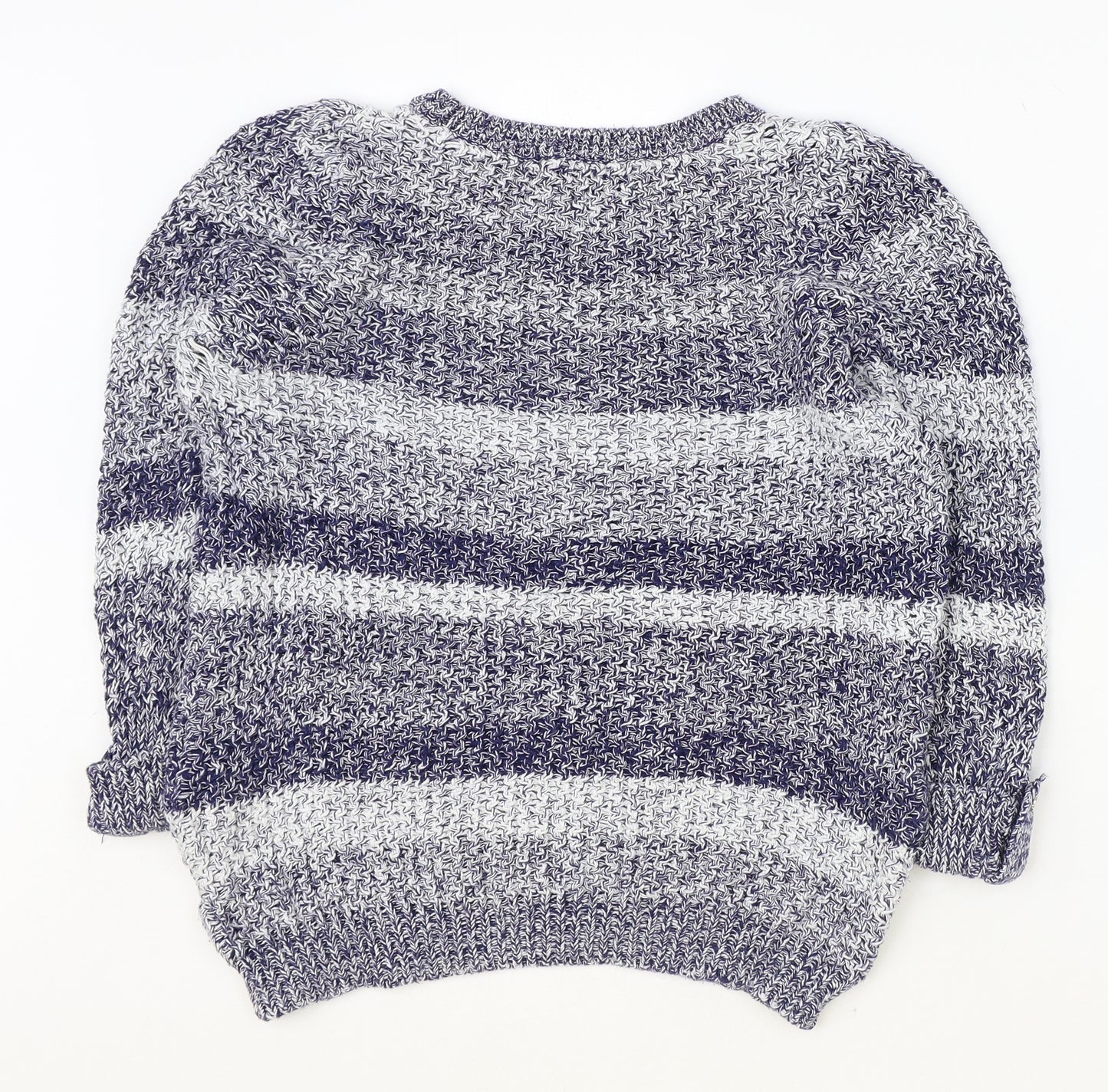 TU Womens Blue Round Neck Striped 100% Cotton Pullover Jumper Size 12