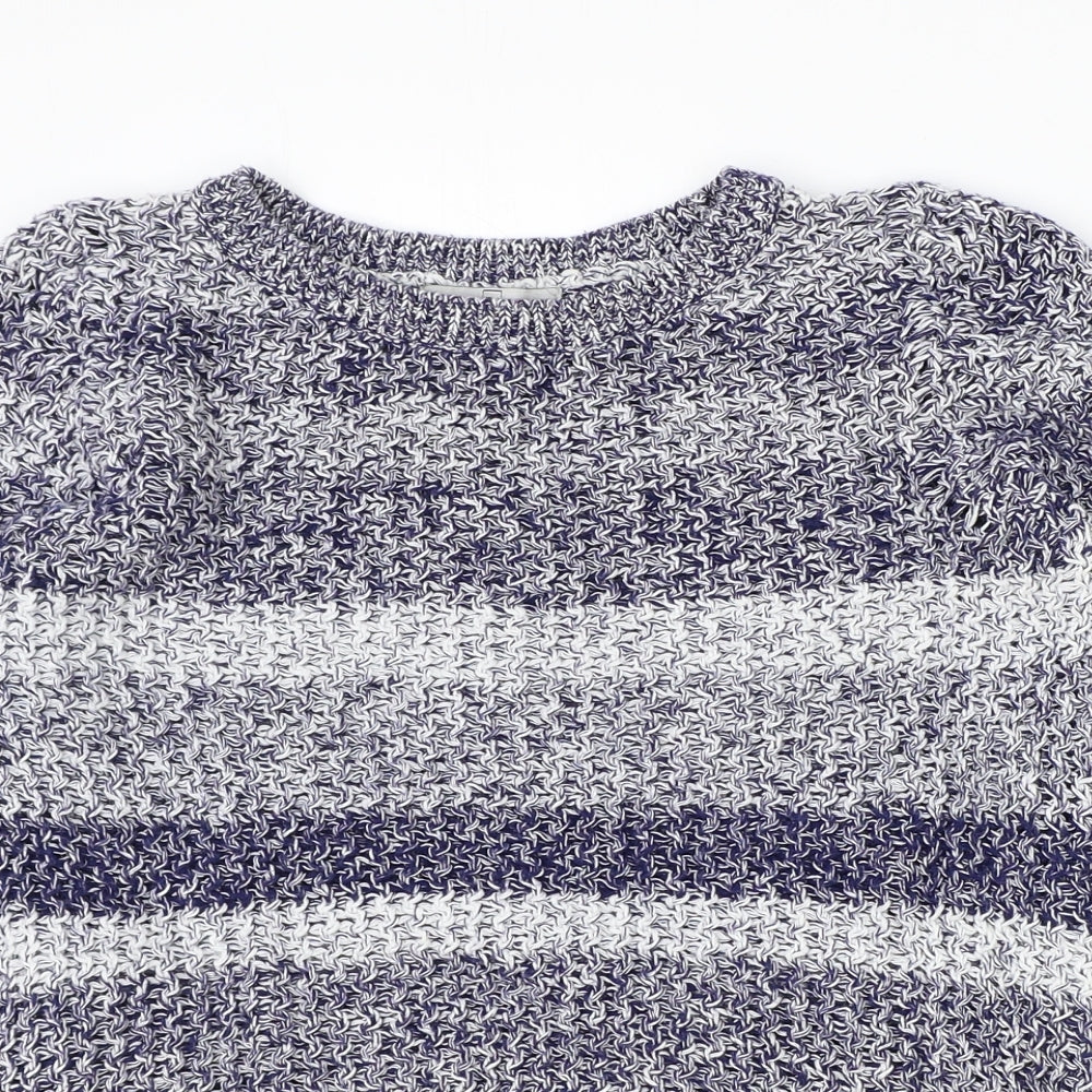 TU Womens Blue Round Neck Striped 100% Cotton Pullover Jumper Size 12