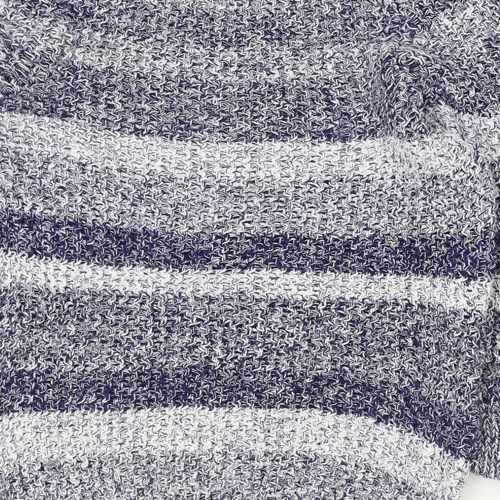 TU Womens Blue Round Neck Striped 100% Cotton Pullover Jumper Size 12