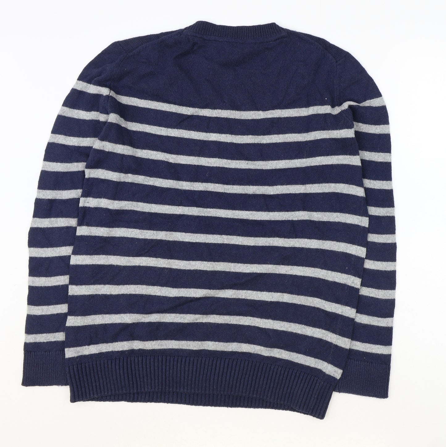 Crew Clothing Womens Blue Round Neck Striped Acrylic Pullover Jumper Size 14 - Star Print