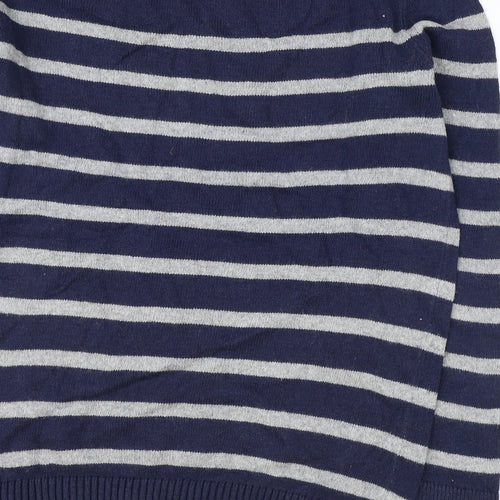 Crew Clothing Womens Blue Round Neck Striped Acrylic Pullover Jumper Size 14 - Star Print