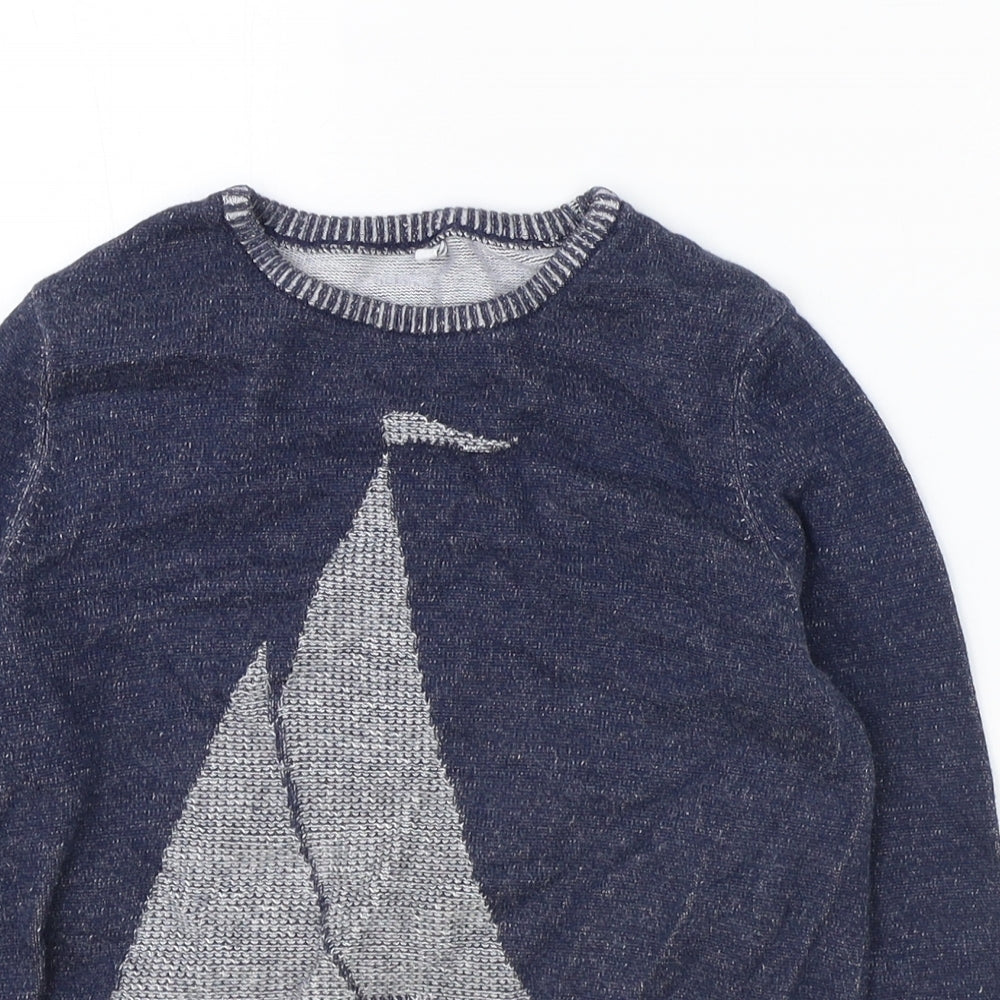 Marks and Spencer Boys Blue Round Neck 100% Cotton Pullover Jumper Size 6-7 Years Pullover - Boat