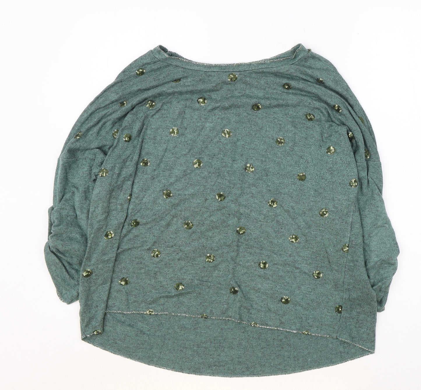 New Collection Womens Green Polka Dot Nylon Basic Blouse Size M Boat Neck