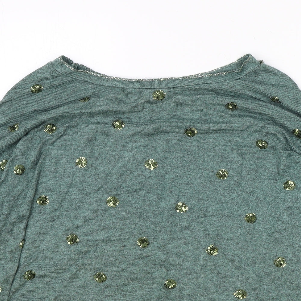 New Collection Womens Green Polka Dot Nylon Basic Blouse Size M Boat Neck