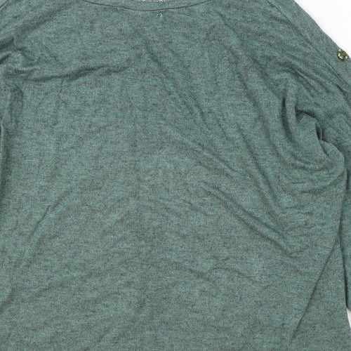 New Collection Womens Green Polka Dot Nylon Basic Blouse Size M Boat Neck