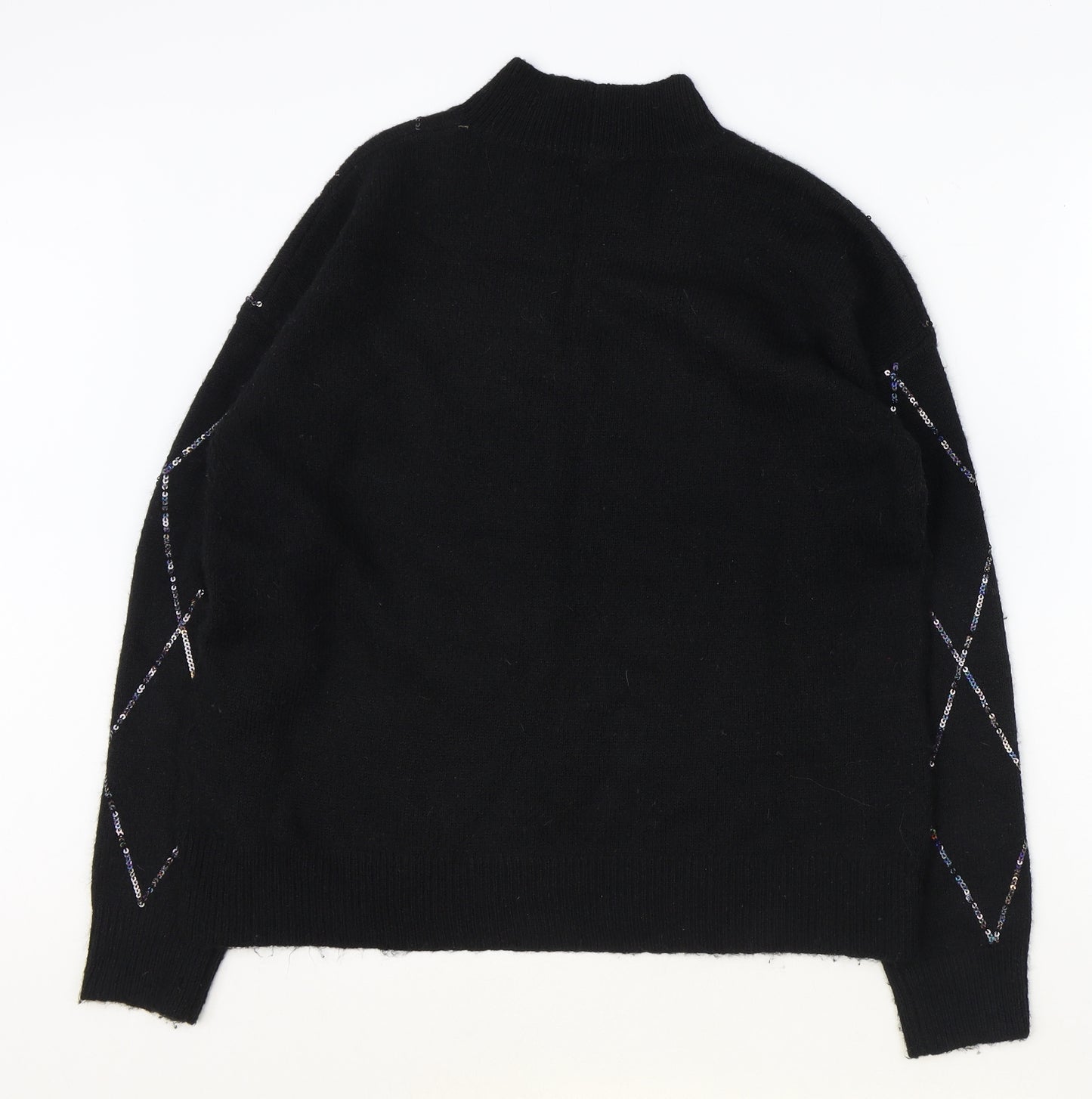 NEXT Womens Black Mock Neck Plaid Acrylic Pullover Jumper Size M