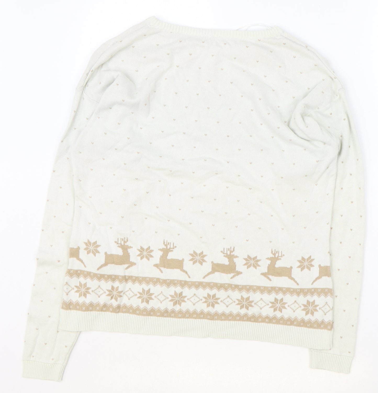George Womens Ivory Round Neck 100% Cotton Pullover Jumper Size M - Christmas Reindeer